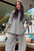 Nonni Gingham 7/8 Barrel Pant Chocolate